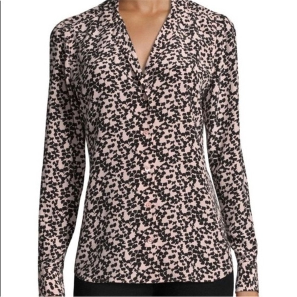 EQUIPMENT ADALYN SILK FLORAL BLACK PINK PRINT BUTTON DOWN BLOUSE TOP S
